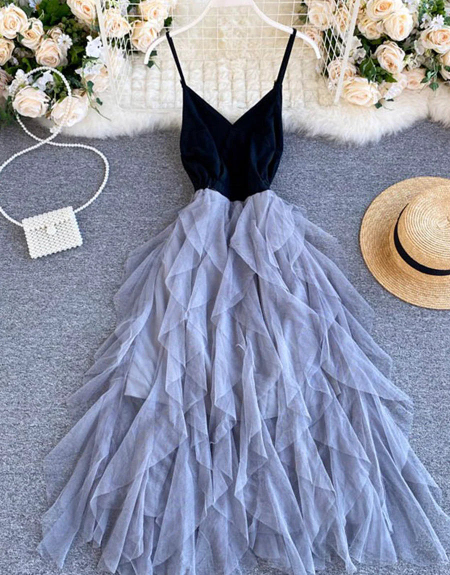 A line v neck tulle dress fashion dress 039 - Image 5