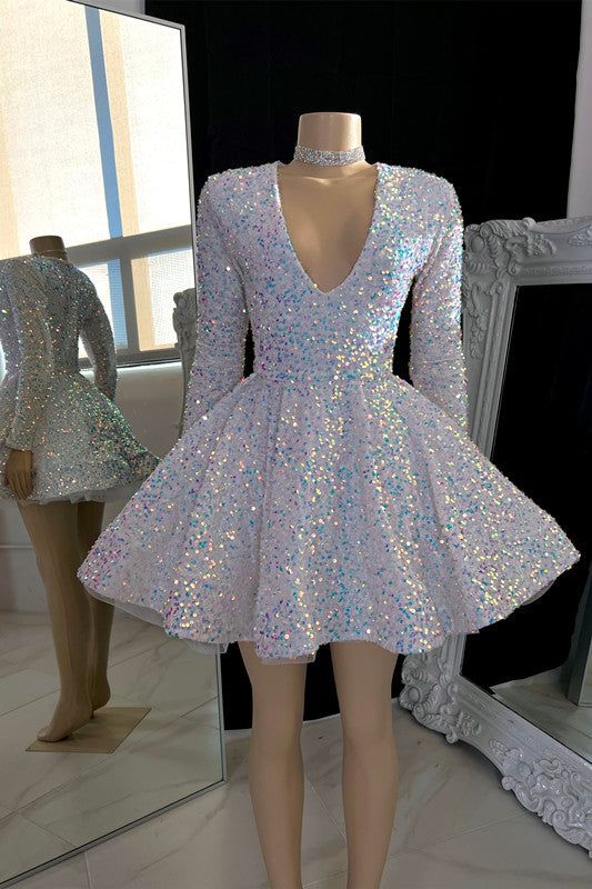 Amazing V-neck A-line Mini 17th Birthday Dresses White Birthday Outfit P329 - Image 3