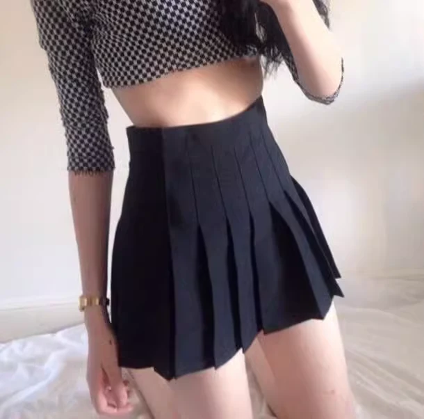 American retro high-waist slim pleated skirt with safety pants P349 - Image 4