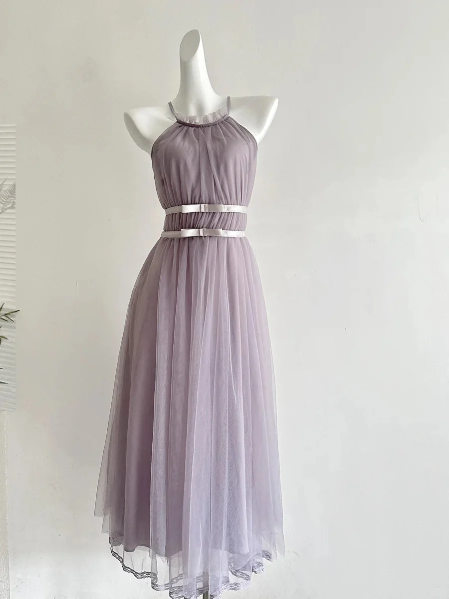 Elegant Pink A-line Halter Neck Waist Tulle Long Prom Dress Evening Dress Bridesmaid Dress P4002 - Image 8