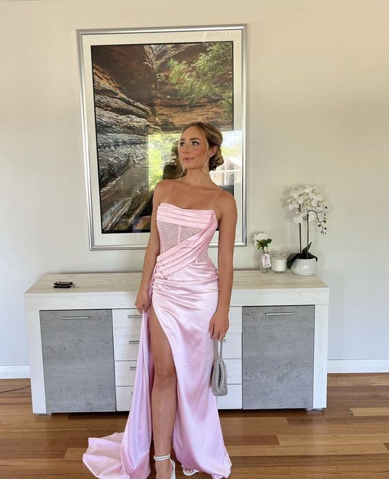 Sexy 17th Birthday Dresses Strapless Mermaid Prom Dresses for Black Girls Thigh-High Slits Pleats Beading Birthday Outfits P364 - Image 4