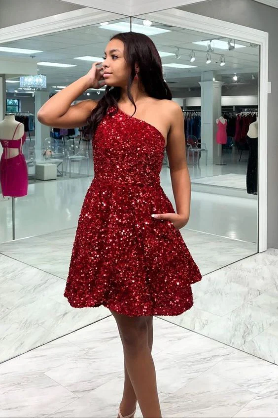 Simple A line Short Royal Blue Sequins Homecoming Dress P2287 - Image 3
