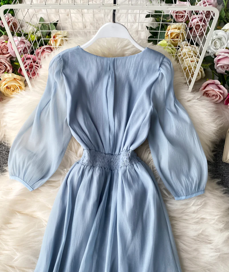 Simple A line v neck tulle dress women's dress 053 - Image 6